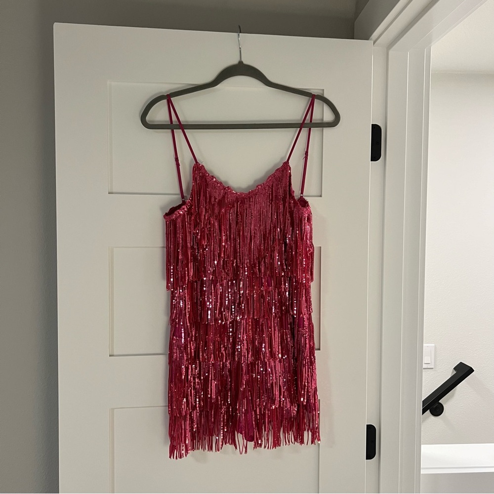 Pink Sequin Fringe Dress